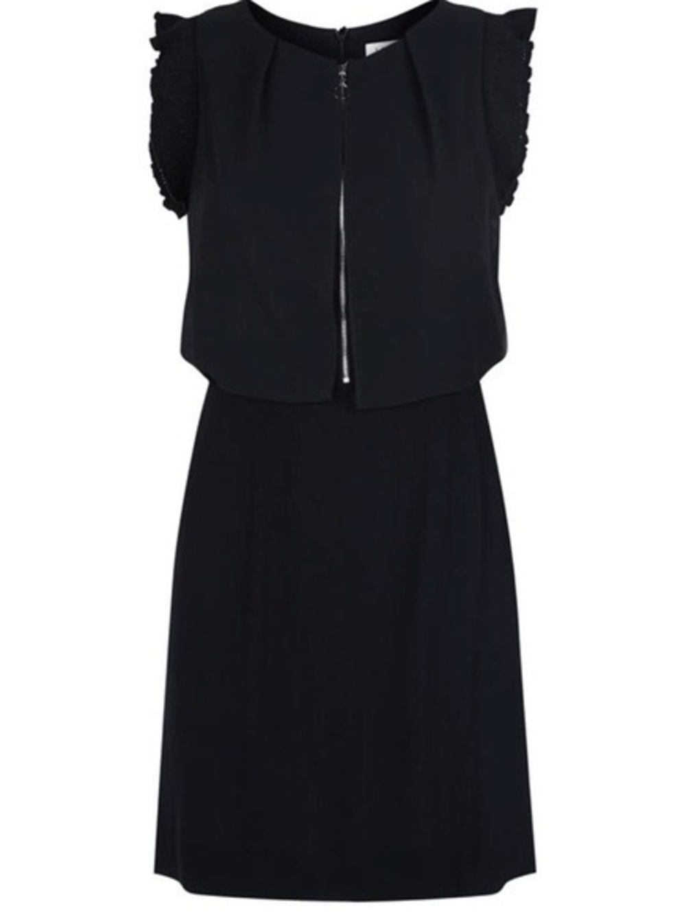 Sandro Paris Designer Black Sleeveless Mini Dress with Front Zip Size 1